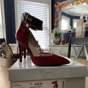 Jessica Simpson Deep Red Ankle Strap Heels